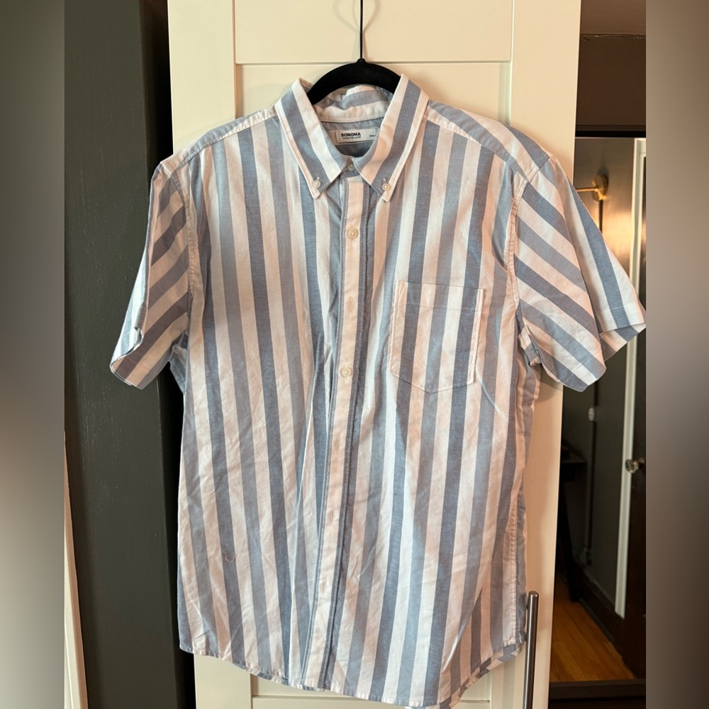 Sonoma Blue and White Striped Casual Button Down Shirt